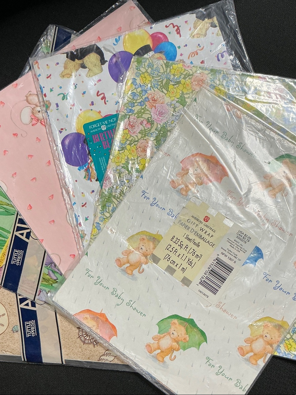 Vintage Wrapping Paper Lot misc. of 6 Opened Package